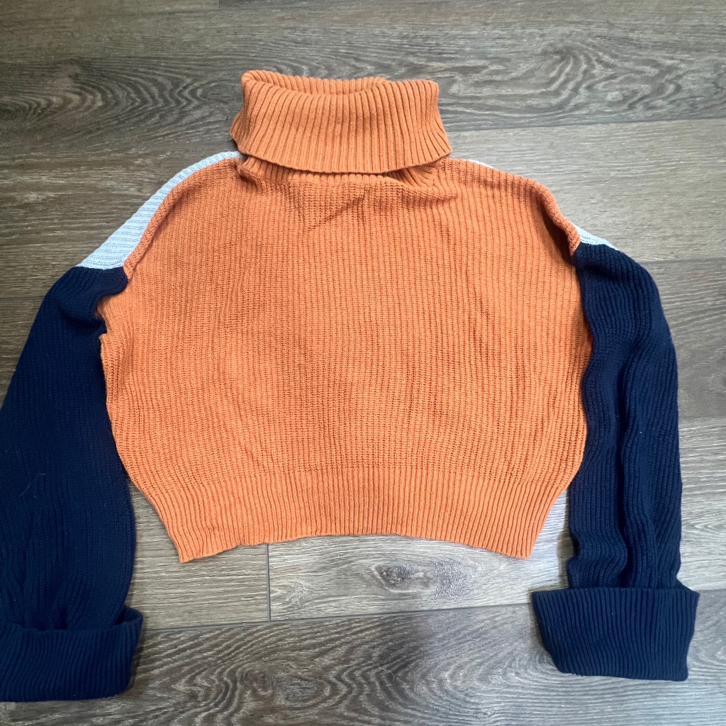 Splendid Colorblock Cowl Neck Cropped Oversized Sweater, Size Small, Fall